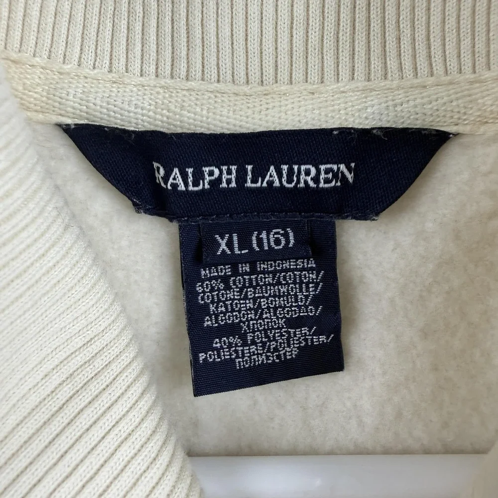 Ralph Lauren Sweatshirt Dress Girls XL 16 Ivory‎ 1/4 Zip  Fleece Graphic Logo